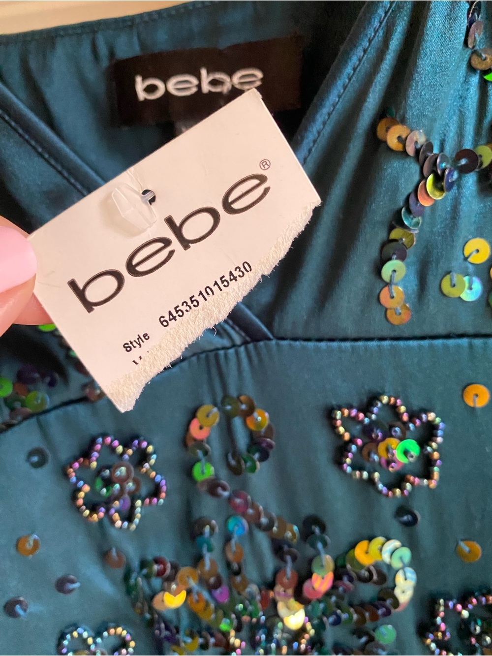 NWT Vintage Y2K Bebe Silk Camisole Embellished with Floral Beads and Sequins L - Picture 5 of 13